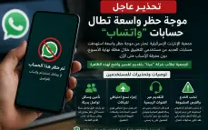 اتحاد الإنترنت الإسرائيلي يحذر من موجة حظر واسعة تطال حسابات “واتساب” ويطالب “ميتا” بتوضيح الأسباب