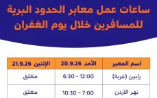 إليكم ساعات عمل وإغلاق المعابر الحدودية البرية للمسافرين خلال “يوم الغفران"
