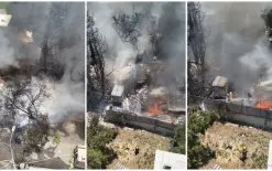 فيديو-  حريق نفايات امتد نحو إسطوانات غاز في الرملة