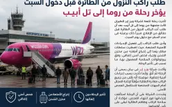 طلب راكب النزول من الطائرة قبل دخول السبت يؤخر رحلة من روما إلى تل أبيب