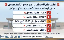🚨 إعلان هام للمسافرين: جدول إغلاقات وتعديلات دوام معبر الشيخ حسين خلال شهر سبتمبر