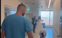 شاهدوا .. عروسان يحتفلان بزفافهما داخل مستشفى بوريا لمشاركة عم العروس فرحته