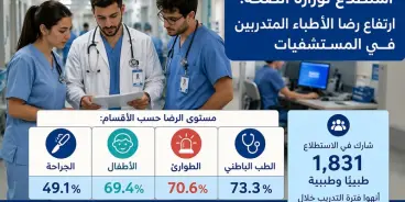 وزارة الصحة تكشف نتائج استطلاع الأطباء المتدربين.. تفاوت في نسب الرضا بين أقسام...